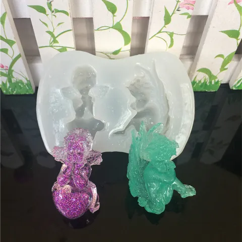 Angel Wings Heart Silicone Mold Mirror Surface Epoxy Resin Craft Mold Sleeping Baby Polymer Clay Baking Cake Decoration Mold