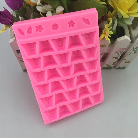 Silicone Flower Pot Letter Mold Floral Alphabet Fondant Chocolate Soap Resin Plaster Baking Decorating Mold Pink
