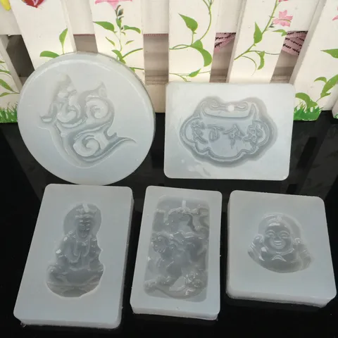 Siliconen Hanger Vorm Spiegeloppervlak Boeddha Guanyin Lang Leven Slot Geluksvis Patroon DIY Hars Sieraden Ambachtelijke Vorm Glanzende Bakvorm