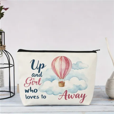 Bolsa de Cosméticos de Lona Estilo Vintage Americano Con Eslogan Estampado Neceser Con Cremallera para Vacaciones Al Aire Libre Viaje Mujer
