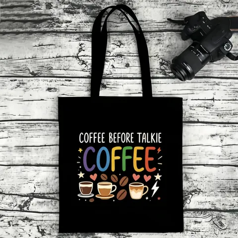 Fashion Canvas Tote Bag Large Black Shopping Handbag Printed Letter Reusable Shoulder Bag Unisex Casual Everyday Cotton Bag