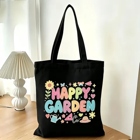 Simpatica Borsa Tote in Tela Stampata a Cartoni Animati Borsa a Spalla Grande Capacità Borsa da Spesa Grafica Casual per Unisex Uso Quotidiano Nero Bianco
