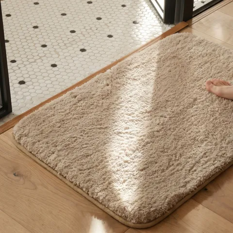 Alfombrilla de Baño Flocada Espesada Alfombra de Suelo Absorbente Antideslizante para Baño Cocina Dormitorio Color Sólido Moderno Minimalista