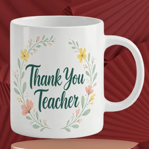 Tazza da Caffè in Porcellana di Cenere d'Ossa Ghirlanda ad Acquerello Festa degli Insegnanti Minimalista Moderno Ceramica Regalo