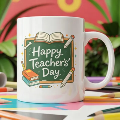 American Cartoon Ceramic Mug Happy Teacher Day Bone China Coffee Cup White Cylindrical Water Mug For Office School Teachers Gift