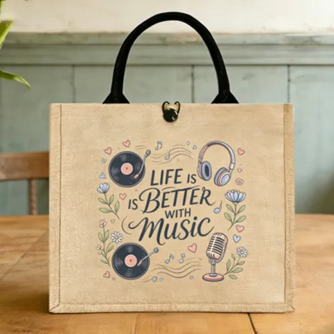 Jute Baumwollleinen Lunchtasche Karikatur Tier Bedruckt Handtasche Büro Aufbewahrung Tote Bag Mit Doppelriemen