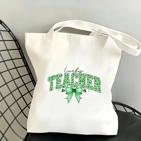 Damen Künstlerische Casual Segeltuch Tote Bag Grün Leopard Schleife Buchstabe Bedruckt Große Kapazität Griff Schulter Handtasche Für Alltag Reisen Camping