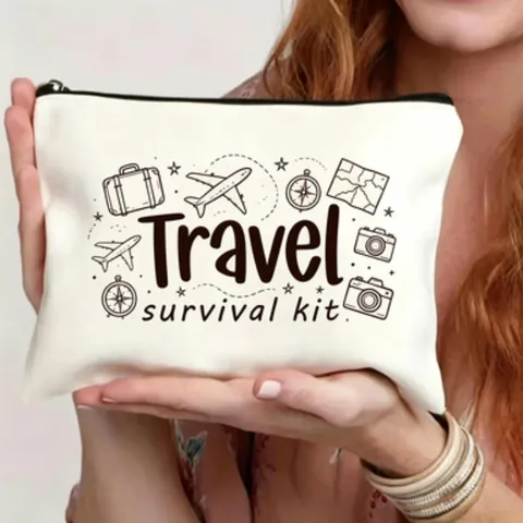 Borsa in Poliestere con Cerniera e Illustrazioni a Cartoni Animati per Donna Viaggio Trucco Survival Kit Studente Amante dei Libri Caffè
