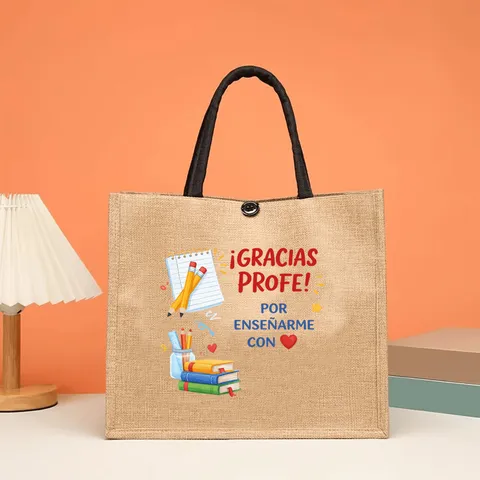 Borsa Tote in Iuta e Lino Regalo Insegnante Stampa Tema Educativo Borsa a Mano Grande Capacità Shopping Donna Quotidiano