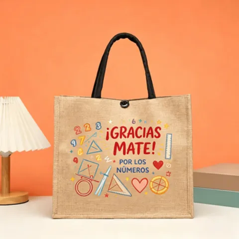Spanische Sprache Lehrer Wertschätzung Jute Tragetasche Cartoon Druck Große Kapazität Sackleinen Handtasche Geschenk Für Lehrertag Damen Reisetasche
