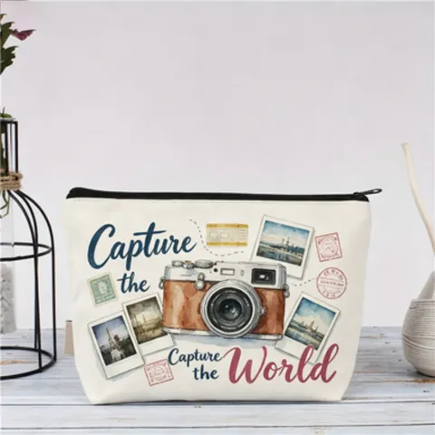 Bolsa de Cosméticos de Lona Estilo Vintage Americano Con Eslogan Estampado Neceser Con Cremallera para Vacaciones Al Aire Libre Viaje Mujer
