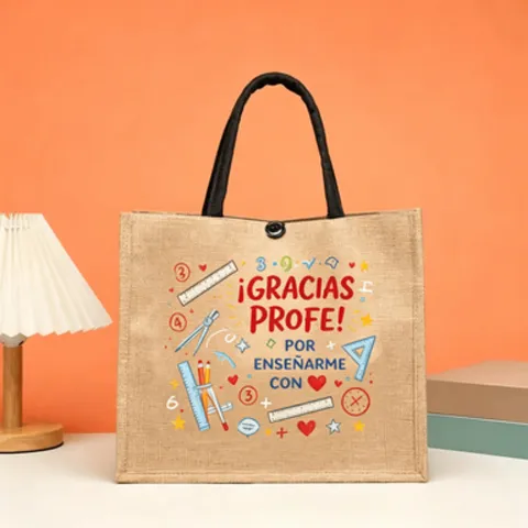 Spanische Sprache Lehrer Wertschätzung Jute Tragetasche Cartoon Druck Große Kapazität Sackleinen Handtasche Geschenk Für Lehrertag Damen Reisetasche