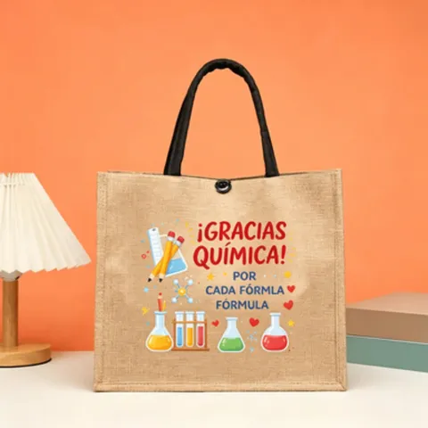 Spanish Subject Education Printed Jute Tote Bag Cartoon Illustration Large Capacity Burlap Handbag For Teachers Shopping Gift