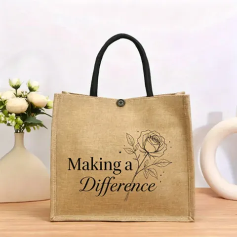 Retro Jute Einkaufstasche Mit Botanischem Slogan Druck Lässige Große Kapazität Sackleinen Handtasche Schultertasche Für Damen Urlaub Einkaufen Reise Umweltfreundliche Geschenk