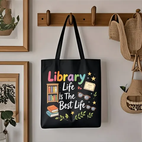 Women Canvas Rainbow Letter Printed Tote Bag Large Capacity Teacher Gifts School Campus Black Shoulder Bag Daily Handbag