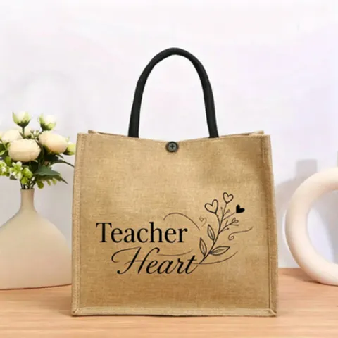 Retro Jute Einkaufstasche Mit Botanischem Slogan Druck Lässige Große Kapazität Sackleinen Handtasche Schultertasche Für Damen Urlaub Einkaufen Reise Umweltfreundliche Geschenk