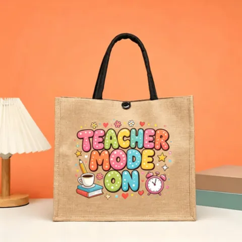 Vintage Retro Jute Tote Bag Graphic Print Burlap Handbag Reusable Grocery Shoulder Bag Teacher Appreciation Gift Tote For Women Daily Casual Top Handle Bag