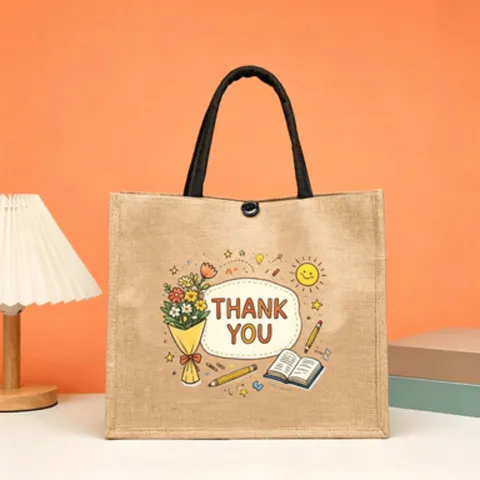 Vintage Retro Jute Tote Bag Graphic Print Burlap Handbag Reusable Grocery Shoulder Bag Teacher Appreciation Gift Tote For Women Daily Casual Top Handle Bag