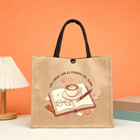 American Style Grandma Blessing Jute Tote Bag Education Theme Burlap Handbag Teachers Day Gift Printed Casual Open Top Shopping Bag For Women