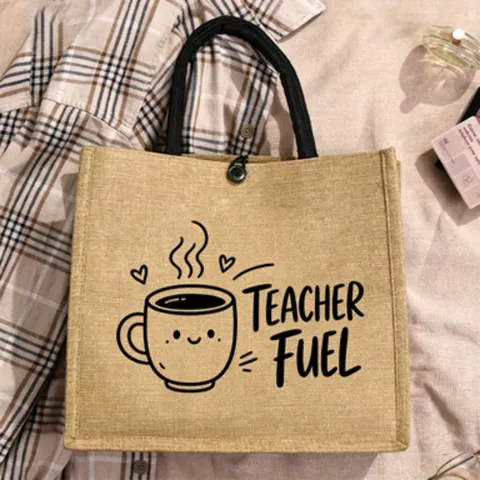 Minimalist Jute Tote Bag Linen Totes Slogan Printed Burlap Handbag Eco Friendly Shopping Bag Gift For Teachers