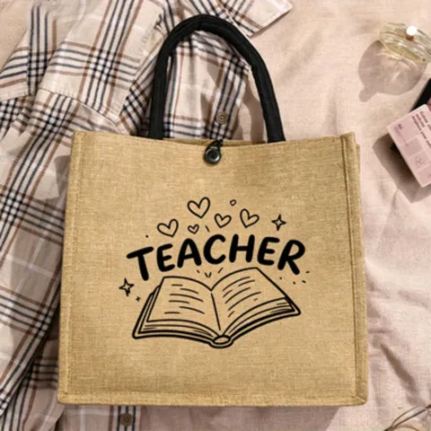Minimalist Jute Tote Bag Linen Totes Slogan Printed Burlap Handbag Eco Friendly Shopping Bag Gift For Teachers