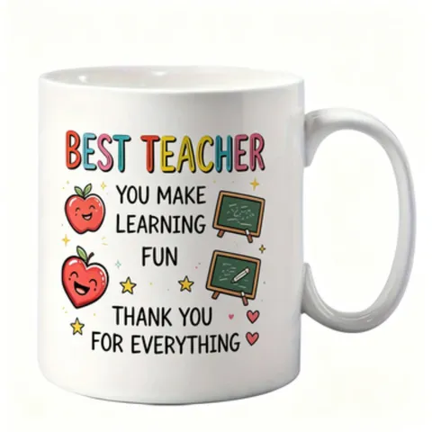 Modern Cartoon Bone China Teacher Appreciation Mug Colorful Letter School Patterns Heat Resistant Coffee Water Mug Gift
