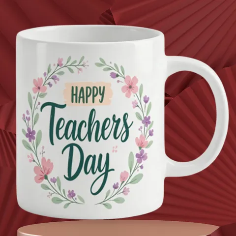 Tazza da Caffè in Porcellana di Cenere d'Ossa Ghirlanda ad Acquerello Festa degli Insegnanti Minimalista Moderno Ceramica Regalo