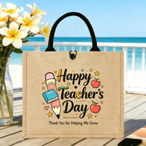 Natürliche Jute Tote Bag Umweltfreundliche Baumwollleinen Handtasche Große Kapazität Sackleinen Einkaufstasche Lehrer Geschenk