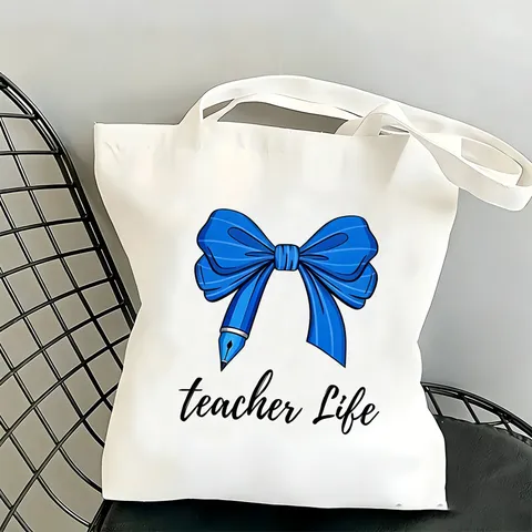 Fashion Printed Canvas Tote Bag Unisex Casual Travel Beach Shoulder Bag For Teacher Gift Vintage Canvas Handbag