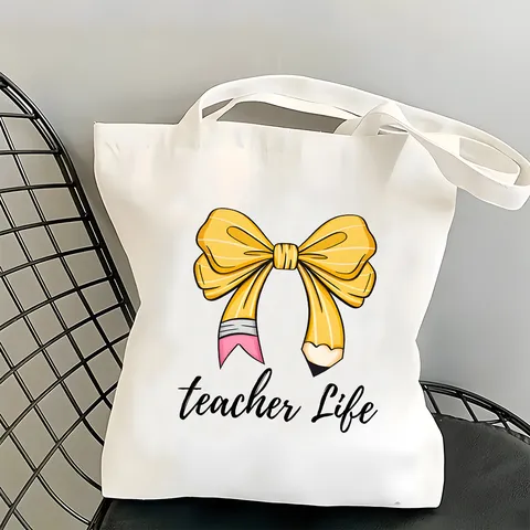 Fashion Printed Canvas Tote Bag Unisex Casual Travel Beach Shoulder Bag For Teacher Gift Vintage Canvas Handbag
