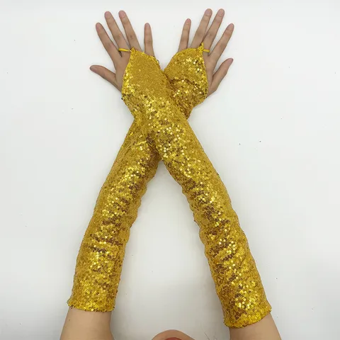 Gants Longs Sans Doigts en Paillettes pour Femmes Brillants Métalliques Performance sur Scène Fête Accessoire de Costume Cosplay