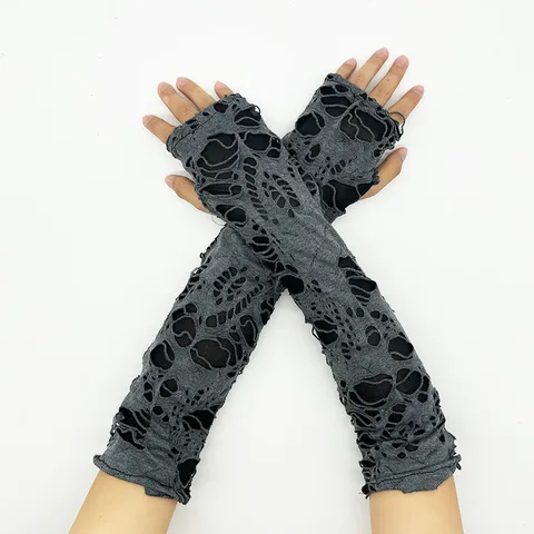 Manchettes Longues Distressed en Polyester pour Halloween Harajuku Punk Gothique Gants Sans Doigts Accessoires de Fête Cosplay pour Femmes