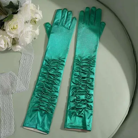 Women's Long Pleated Satin Gloves Elegant Solid Color Stretch Opera Gloves For Wedding Party Evening Photography