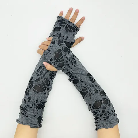 Manchettes Longues Distressed en Polyester pour Halloween Harajuku Punk Gothique Gants Sans Doigts Accessoires de Fête Cosplay pour Femmes