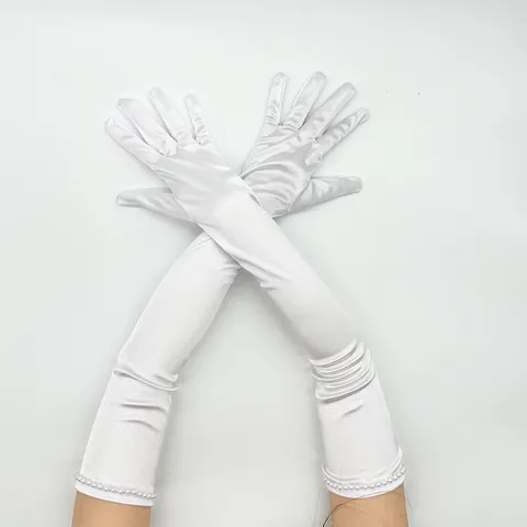 Damen Lange Satin Handschuhe Mit Perlen Vintage Oper Handschuhe Für Retro Party Cosplay Kostüm Abend Abschlussball Zubehör