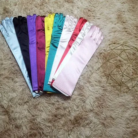 Gants Longs en Satin pour Femmes Gants de Soirée Extensibles de Couleurunie Élégants pour Fête de Mariage Étiquette Protection Solaire