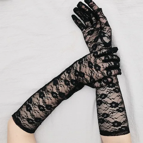 Gants Longs en Dentelle pour Femmes Gants Transparents à Fleurs Résine Protection Solaire Mariage Fête Soirée Opéra