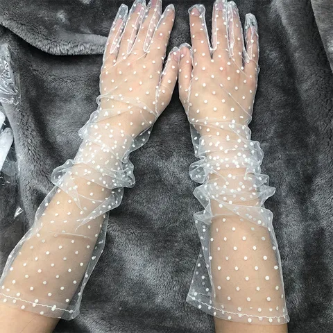 Gants de Protection Solaire d'Été en Fine Résille pour Femmes Gants Tactiles Respirants à Pois pour Conduite Cyclisme