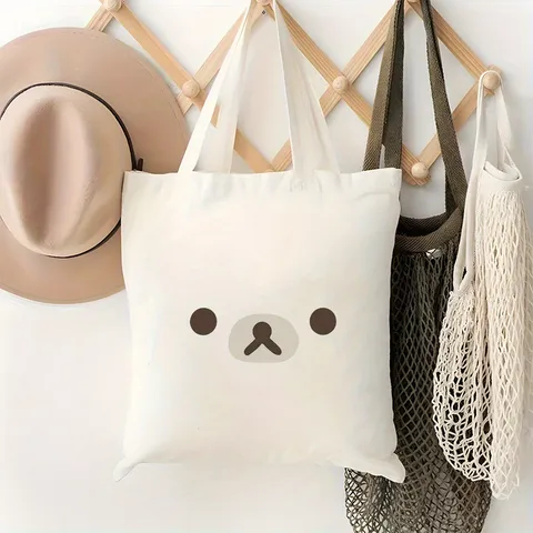 Mode Bedruckt Segeltuch Tote Bag Minimalistisch Cartoon Bär Handtasche Großes Fassungsvermögen Lässige Schultertasche Für Reise Strand Unisex