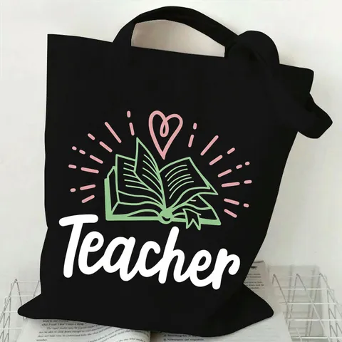 Large Capacity Canvas Tote Bag For Women Teacher's Day Gift Best Teacher Printed Handbag Students Tutoring Bag Casual Shopping Shoulder Bag