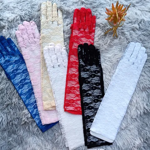 Gants de Protection Solaire en Dentelle Mi-Longs pour Femmes Floral Ajouré Gants de Mariée Élégants pour Fête de Mariage Soirée