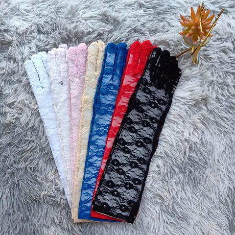 Gants de Protection Solaire en Dentelle Mi-Longs pour Femmes Floral Ajouré Gants de Mariée Élégants pour Fête de Mariage Soirée