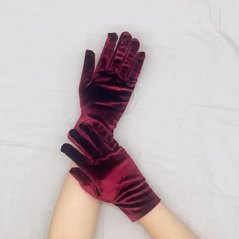 Gants Courts en Velours Hiver Chaud Temps Froid Gants Bal Fête Costume Accessoires Femmes Gants Couleur Unie