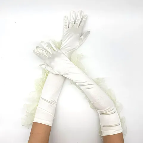 Gants Longs en Satin pour Femmes Gants d'Opéra Vintage Années 1920 Flapper Volants Dentelle Perle pour Mariage Fête Soirée Accessoires