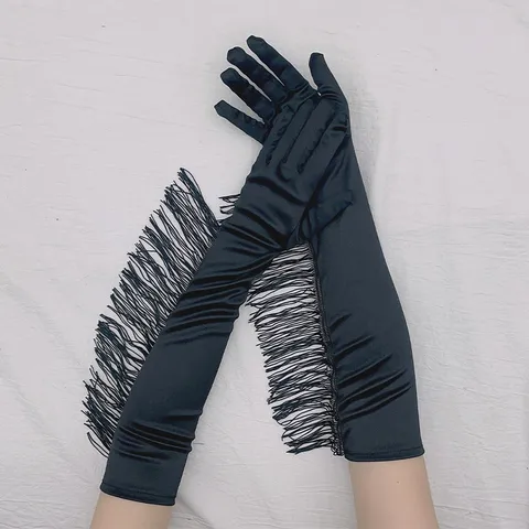 1920er Jahre Vintage Lange Quasten Satin Handschuhe Opernlänge Abendparty Latein Tanz Performance Handschuhe Damen Kostümzubehör