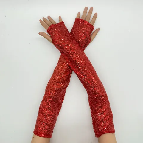 Gants Longs Sans Doigts à Paillettes Brillants et Reflets pour Fête d'Halloween et Performance sur Scène