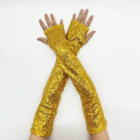 Gants Longs Sans Doigts à Paillettes Brillants et Reflets pour Fête d'Halloween et Performance sur Scène