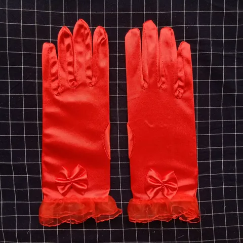 Gants de Mariée de Mariage en Satin pour Femmes Courts Dentelle Nœud Papillon Élégant Formel Soirée Fête Robe Gant Accessoires