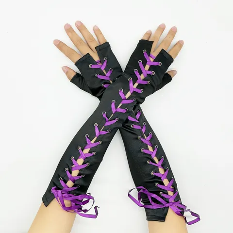 Gants Longs en Satin Gothique Lolita pour Femmes Cosplay Performance sur Scène Gants à Laçage