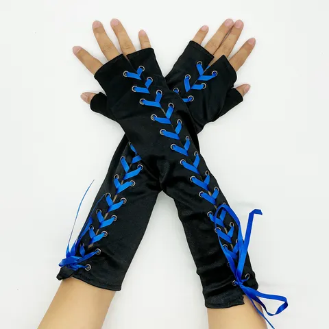 Gants Longs en Satin Gothique Lolita pour Femmes Cosplay Performance sur Scène Gants à Laçage